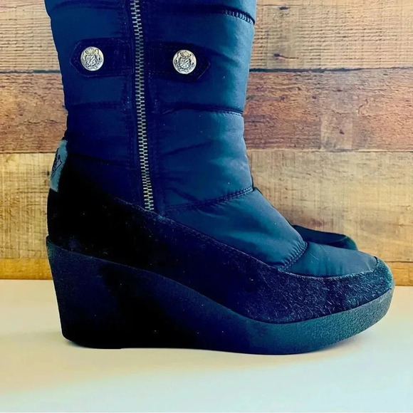 Juicy Couture Everest Quilted Nylon Suede FauxFur Knee High Tall Wedge Boots - Picture 6 of 13